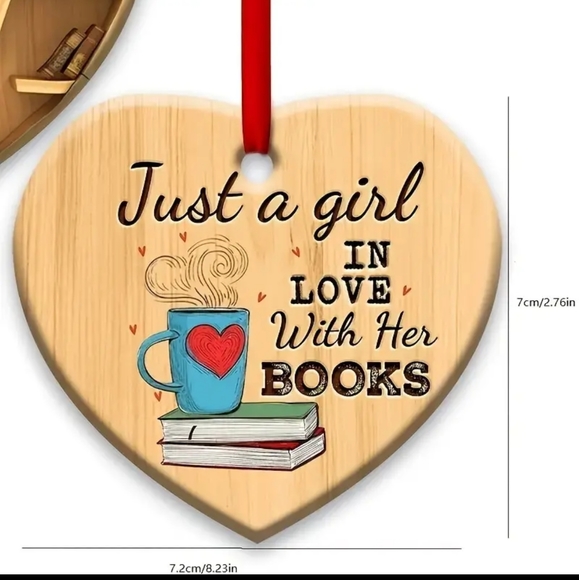 1pc, Heart-shaped Books Ornament-Two Sided Ornament book loving girl dual sided - Picture 2 of 3